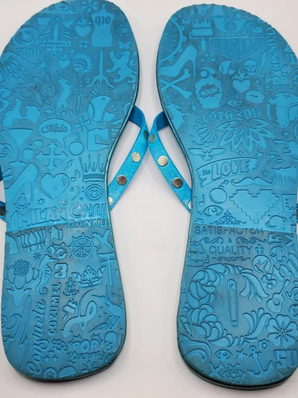 Consuela Large (8-9) Metallic Blue Studded Flip Flop Sandals